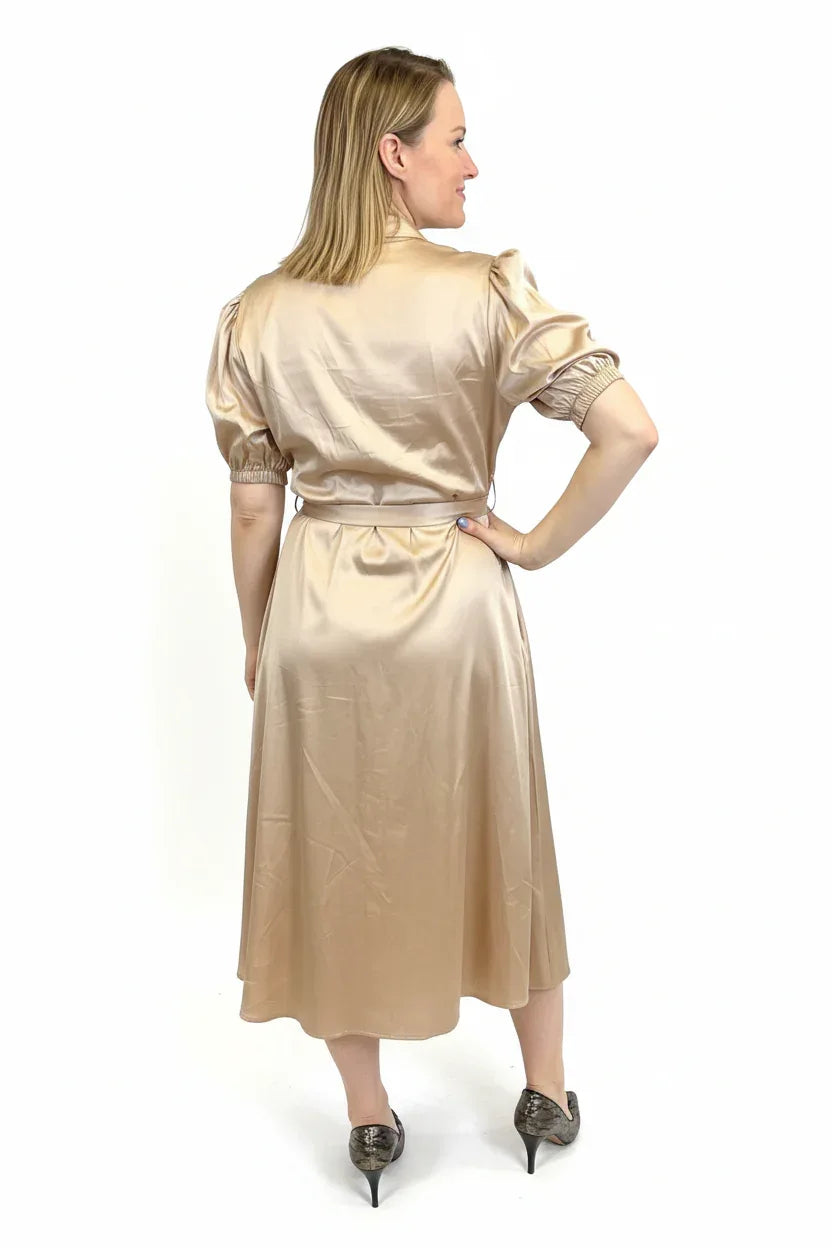 Cotton Puff Sleeve Midi Dress with Belt - One Size UK 8-14 - Ivory Luxe