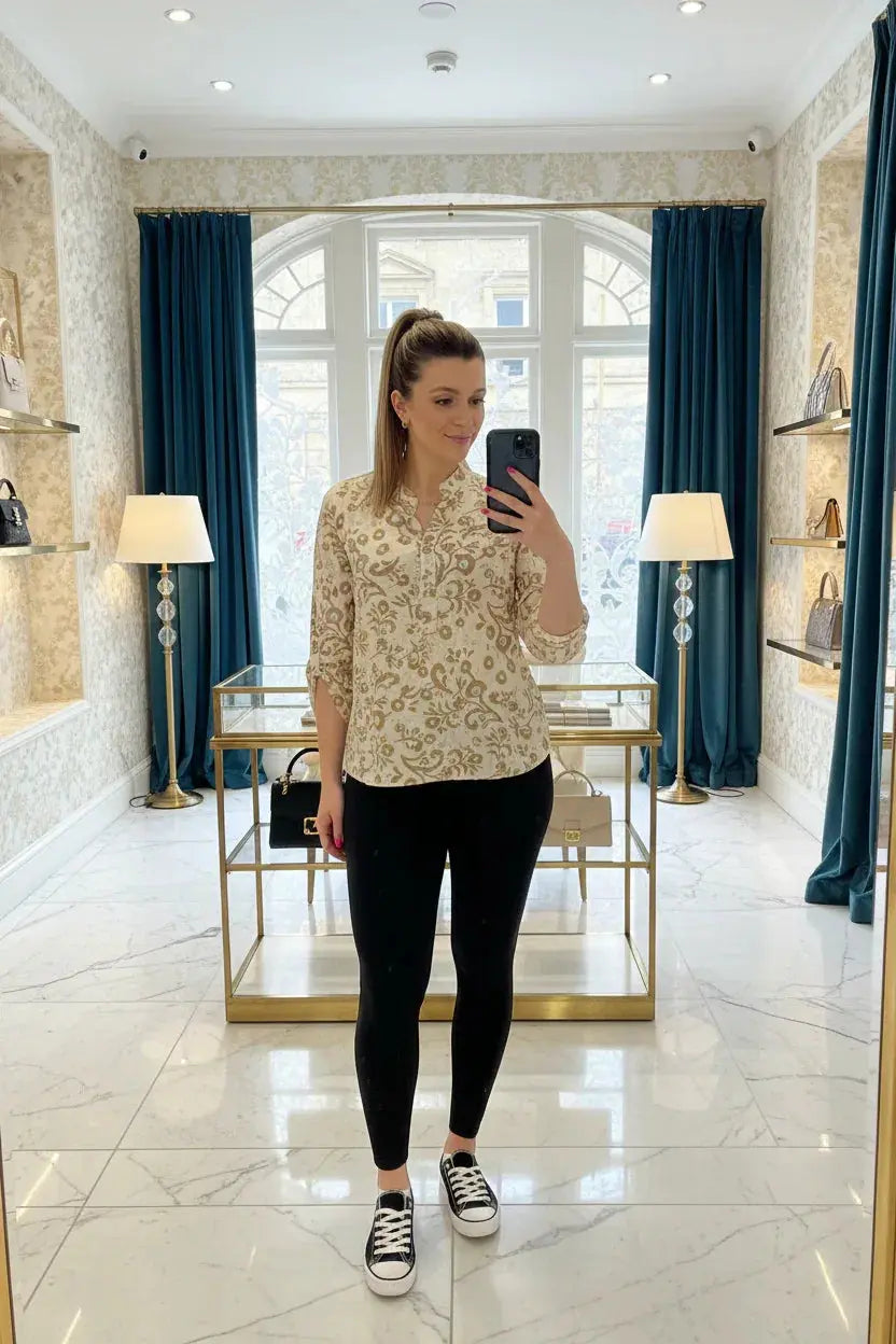 Italian Luxury Floral Print Blouse | Designer Shirt - Ivory Luxe