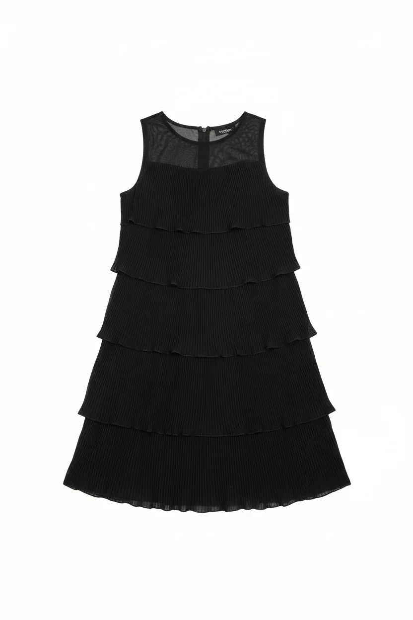 Black Tiered Pleated Dress UK | One Size Fits 8-14 | Sleeveless Party Dress - Ivory Luxe