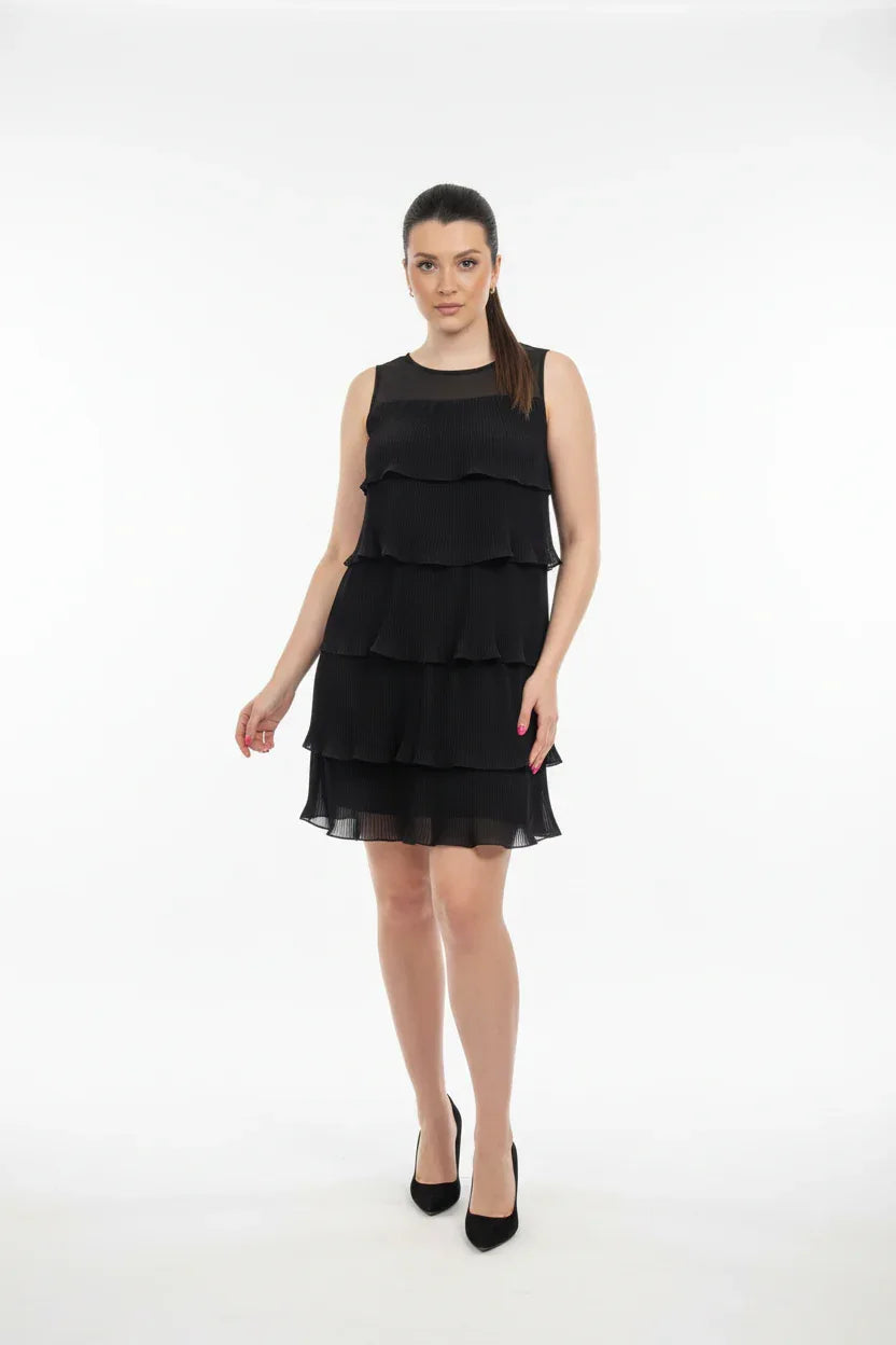 Black Tiered Pleated Dress UK | One Size Fits 8-14 | Sleeveless Party Dress - Ivory Luxe