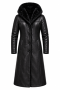 Black hooded leather coat, product view 4