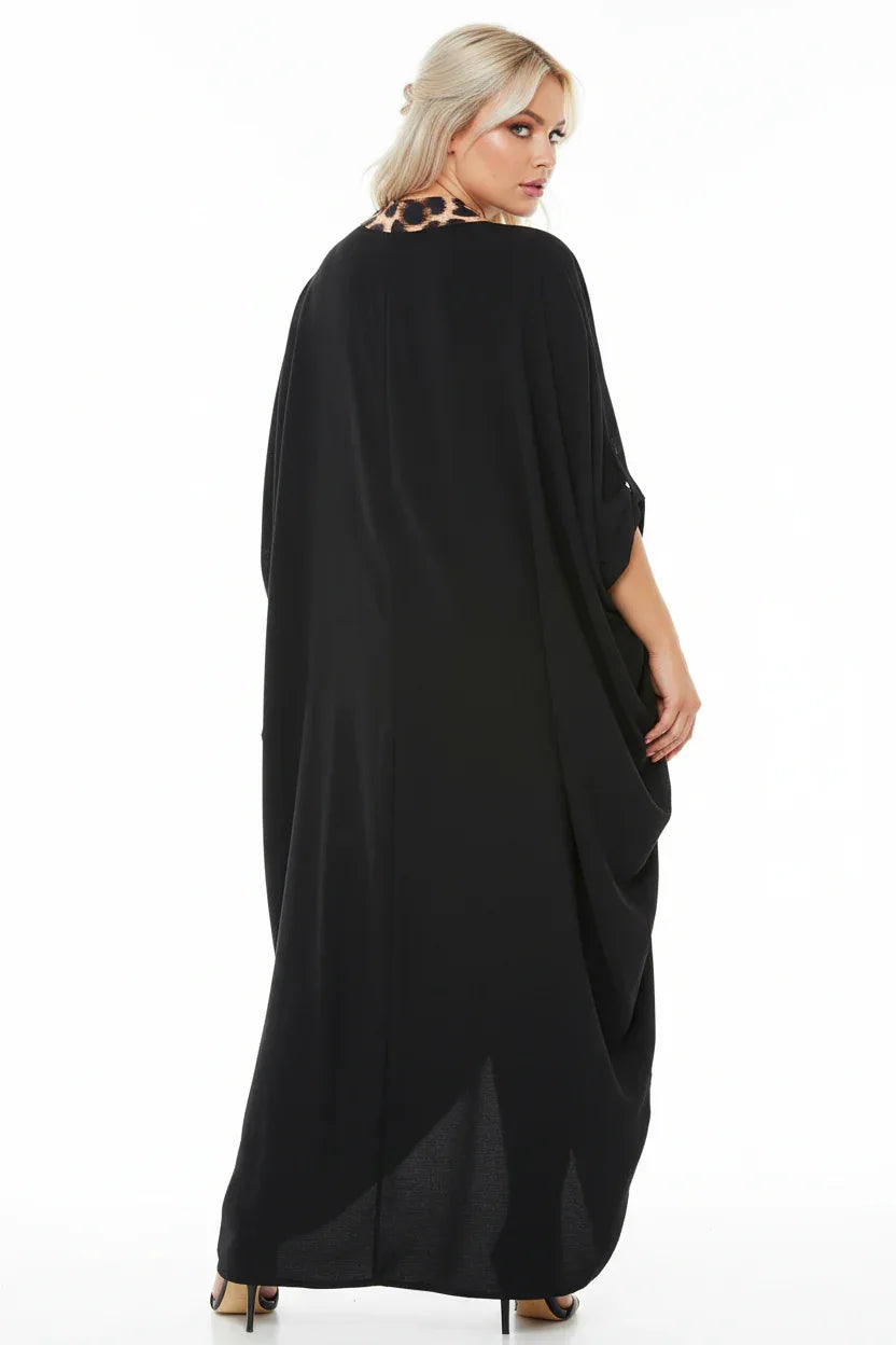 Black Leopard Print Kaftan Dress Plus Size UK 16-22 | One Size Oversized Curve Dress - Ivory Luxe