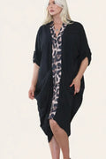 Black Leopard Print Kaftan Dress Plus Size UK 16-22 | One Size Oversized Curve Dress - Ivory Luxe