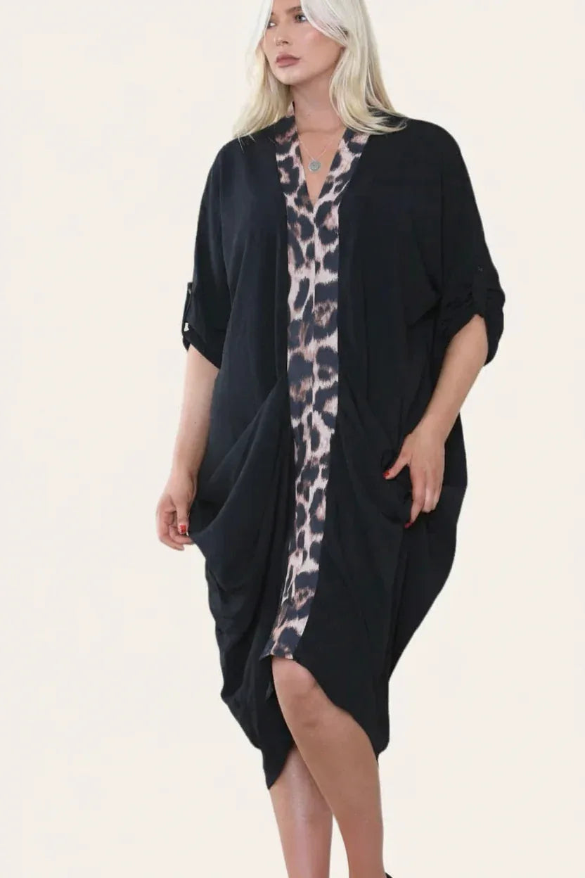 Black Leopard Print Kaftan Dress Plus Size UK 16-22 | One Size Oversized Curve Dress - Ivory Luxe