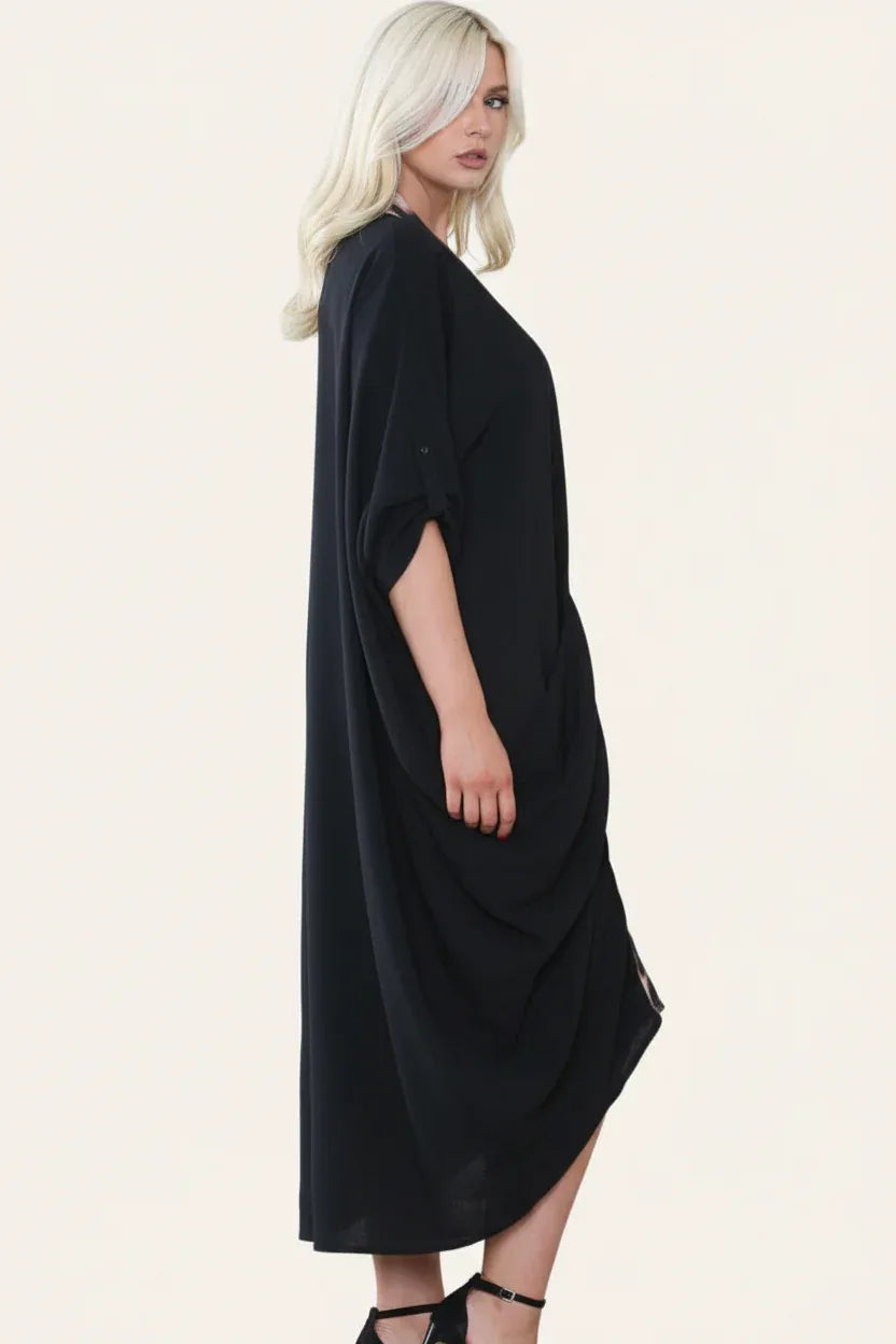 Black Leopard Print Kaftan Dress Plus Size UK 16-22 | One Size Oversized Curve Dress - Ivory Luxe