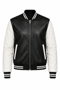 Black leather varsity jacket, product view 2
