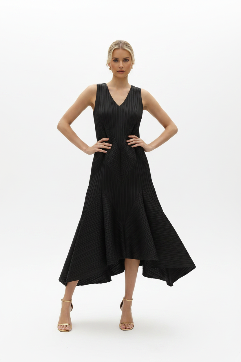 Black Pleated Dress - Hands on Hips