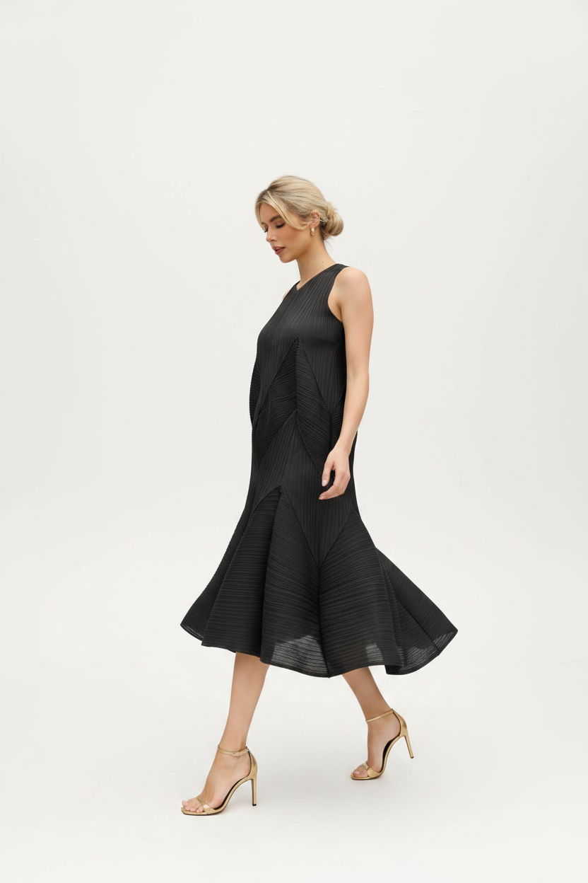 Black Pleated Dress - Walking Profile