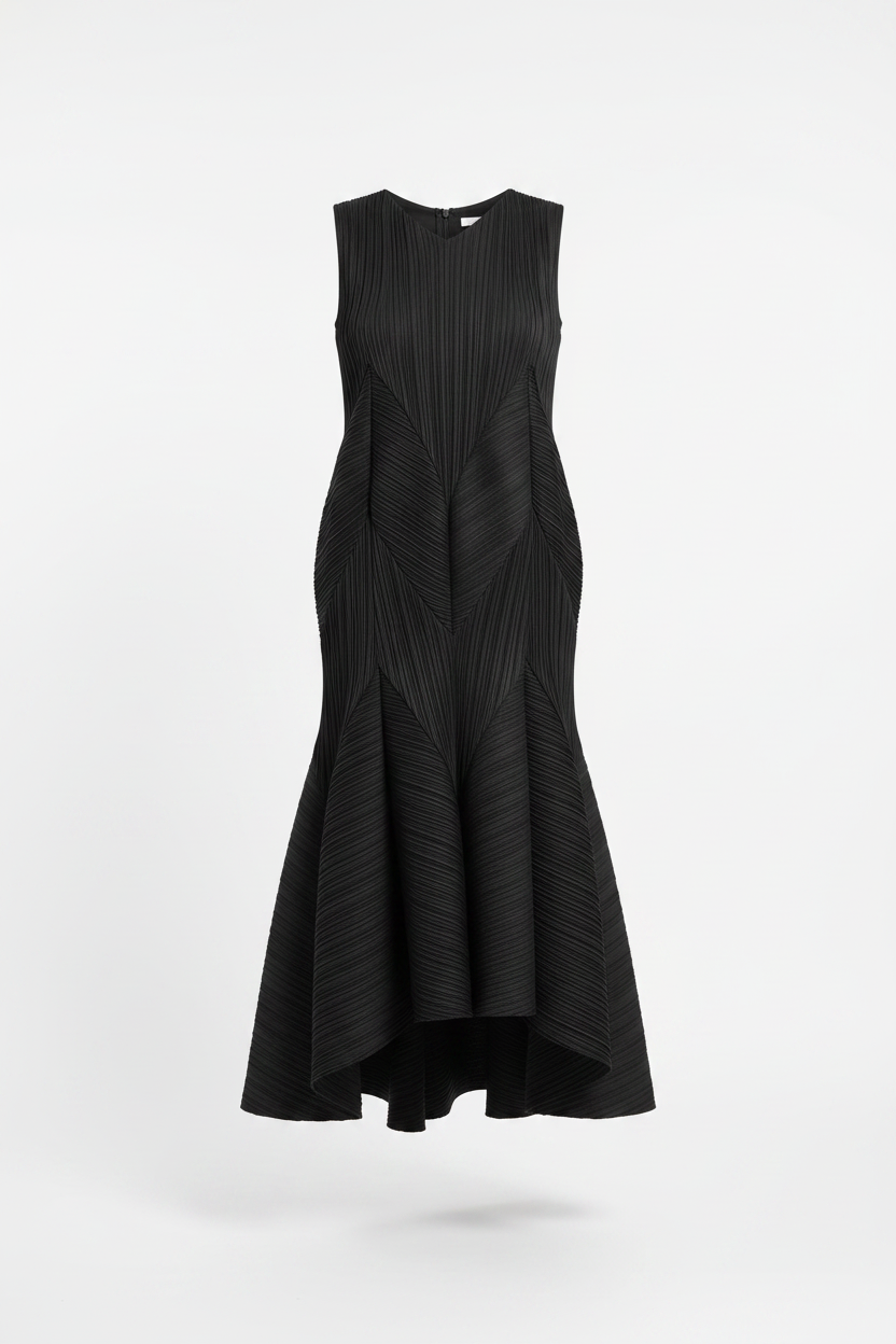 Black Pleated Midi Dress