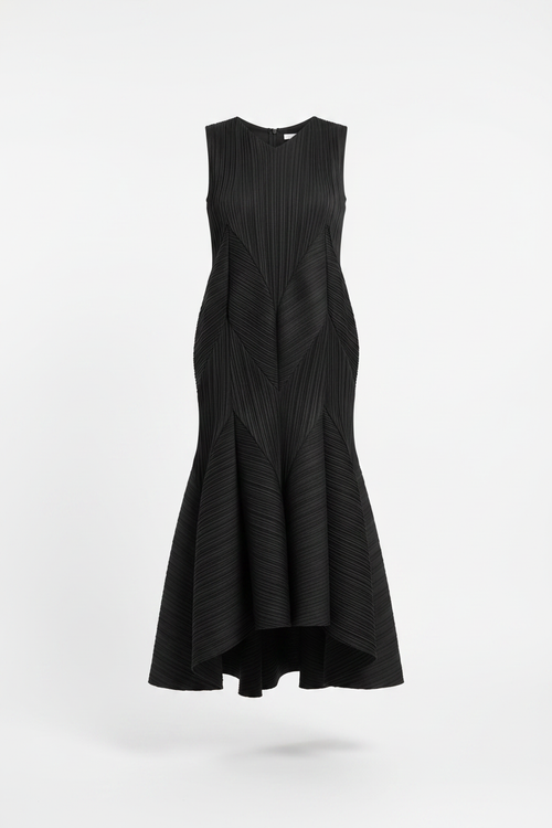 Black Pleated Midi Dress