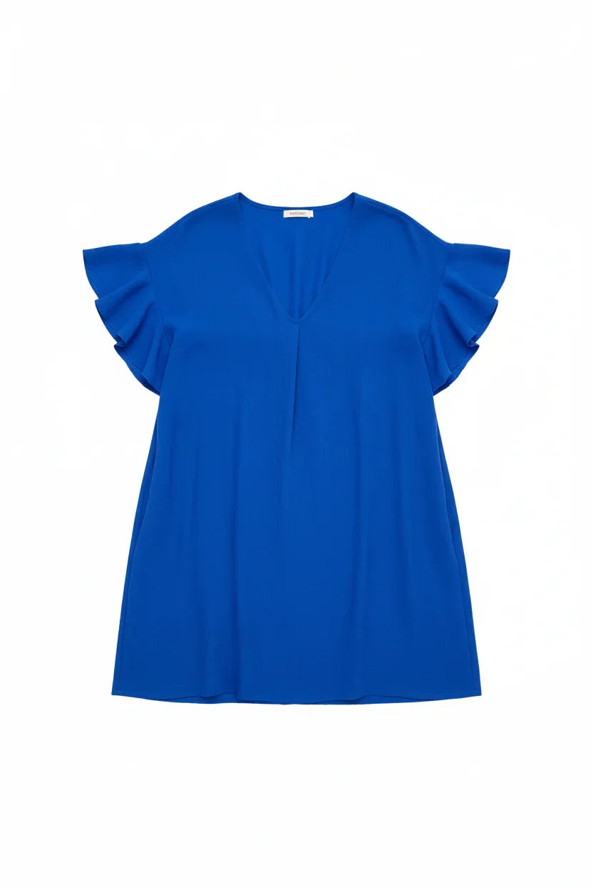 Royal Blue Flutter Sleeve Dress Plus Size UK 16-22 | V-Neck Curve Midi Dress - Ivory Luxe