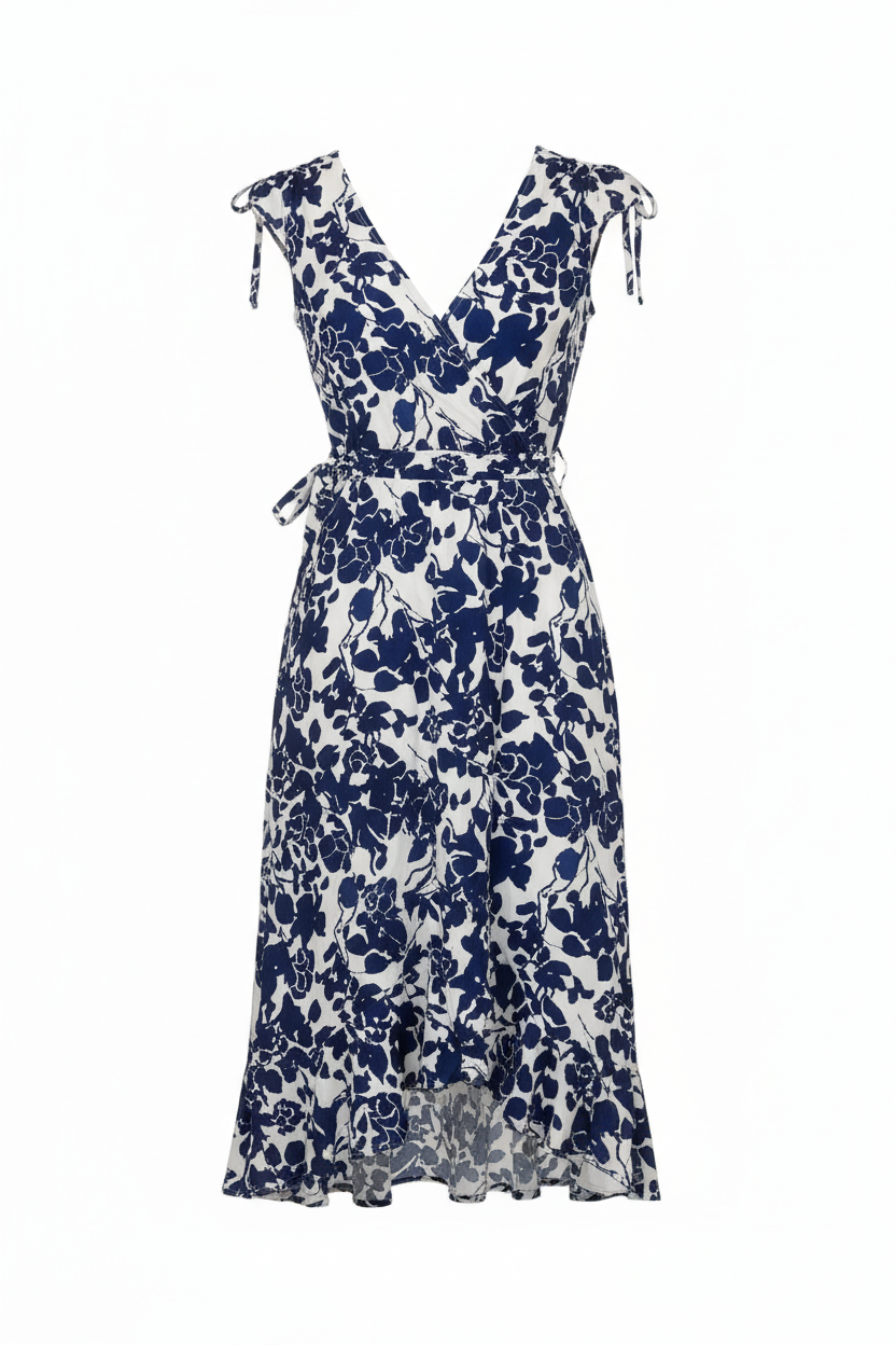 Blue Floral Dress on White Background