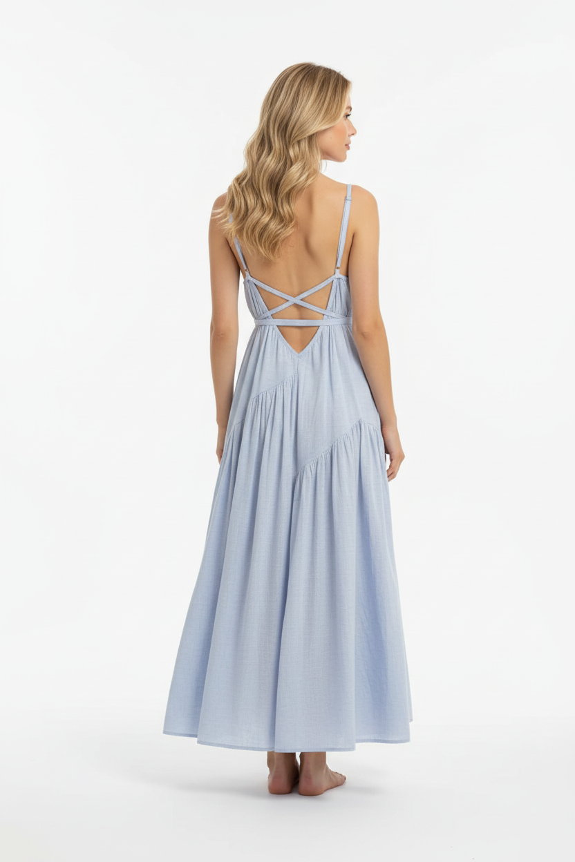 Blue Maxi Dress – Back View on Model