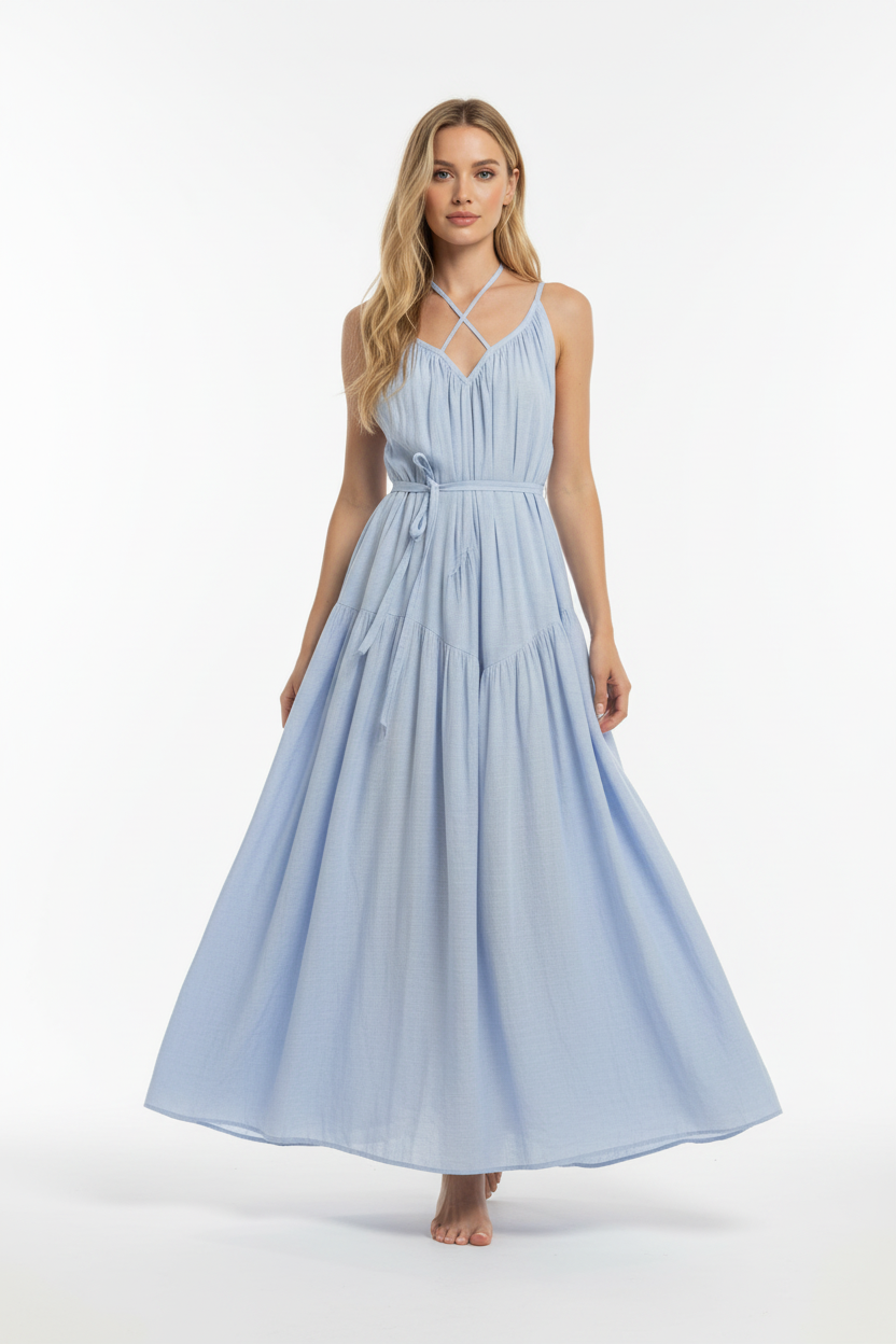 Blue Maxi Dress – Front View on Model