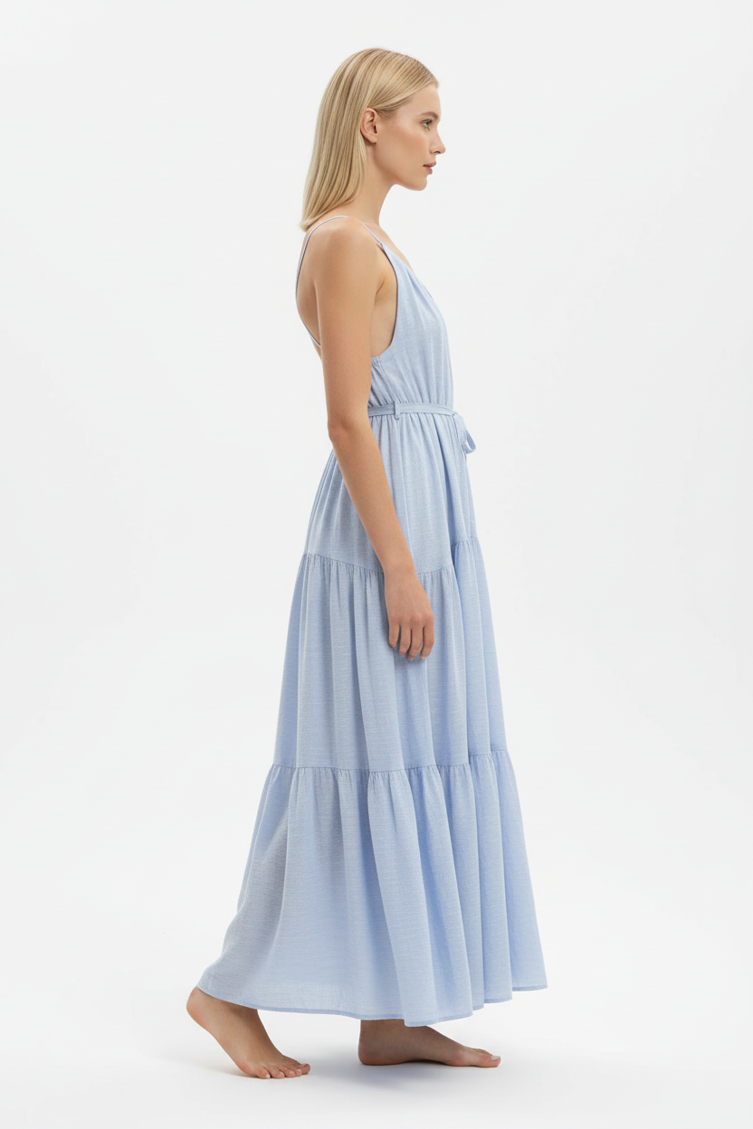 Blue Maxi Dress – Side View on Model