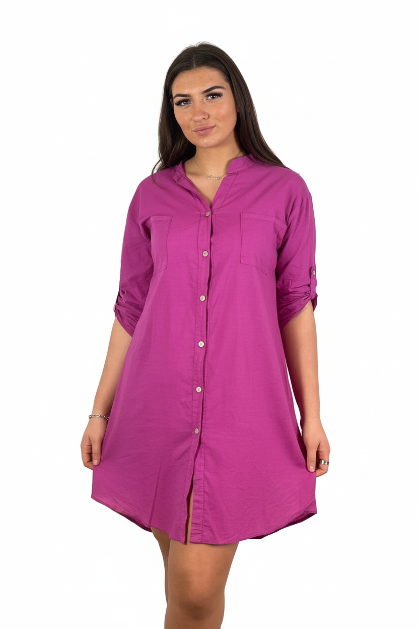 Blue Shirt Dress Front - White Background