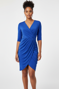 Blue wrap dress portrait