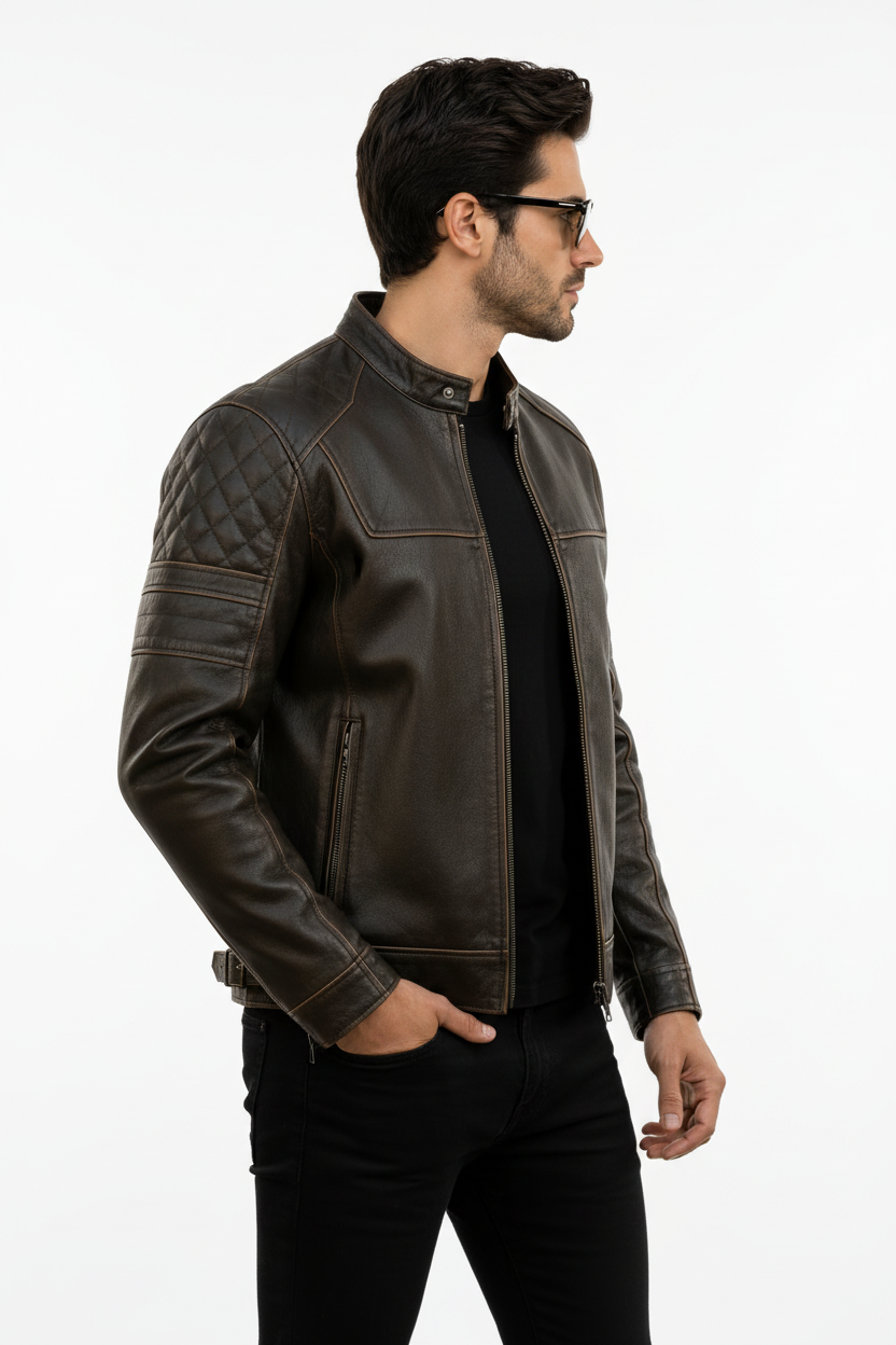 Brown cafe racer jacket 3/4 model