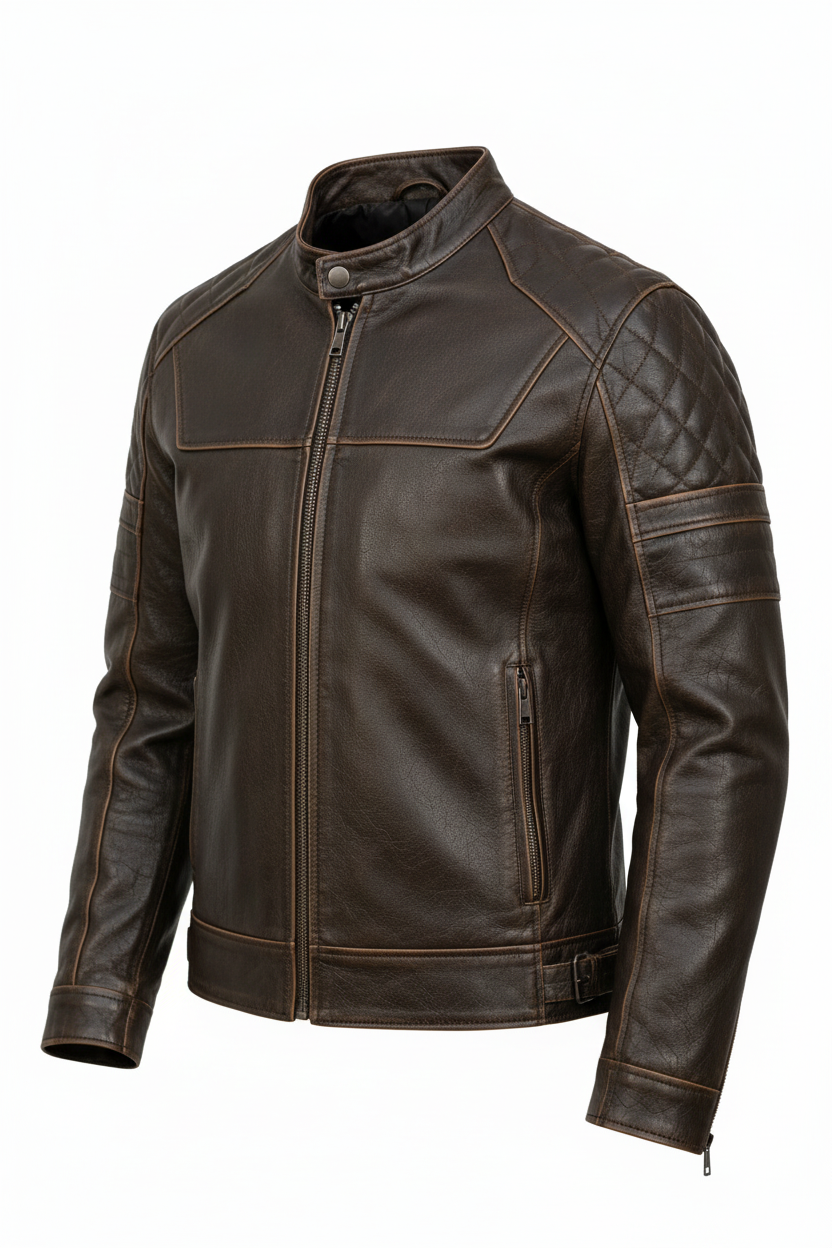 Brown cafe racer jacket 3/4