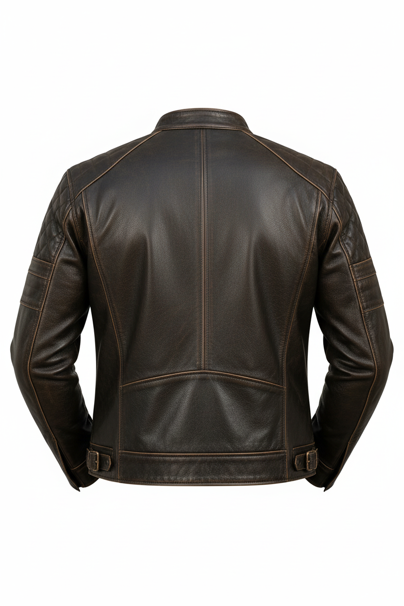 Brown cafe racer jacket back