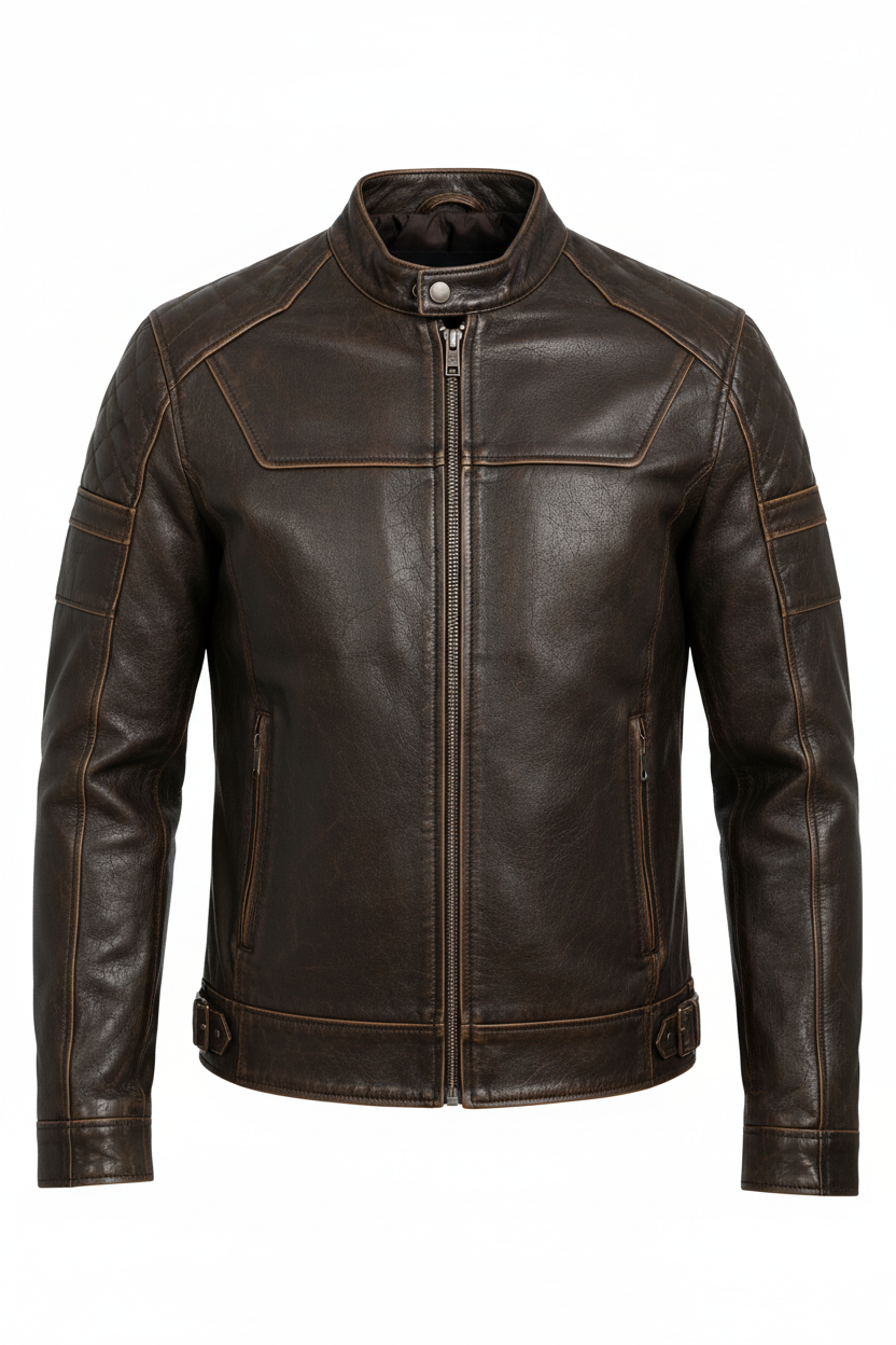 Brown cafe racer jacket front
