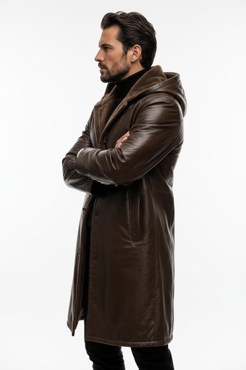 Brown Hooded Coat – Arms Crossed