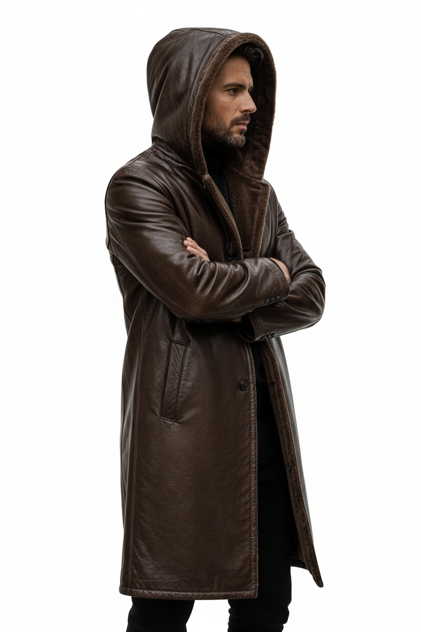 Brown Hooded Coat – Open
