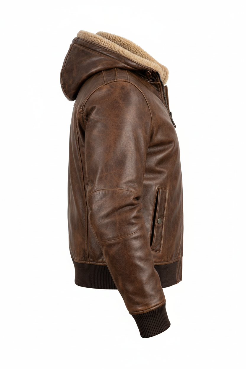 Brown hooded jacket side