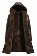 Brown Hooded Leather Coat – Open