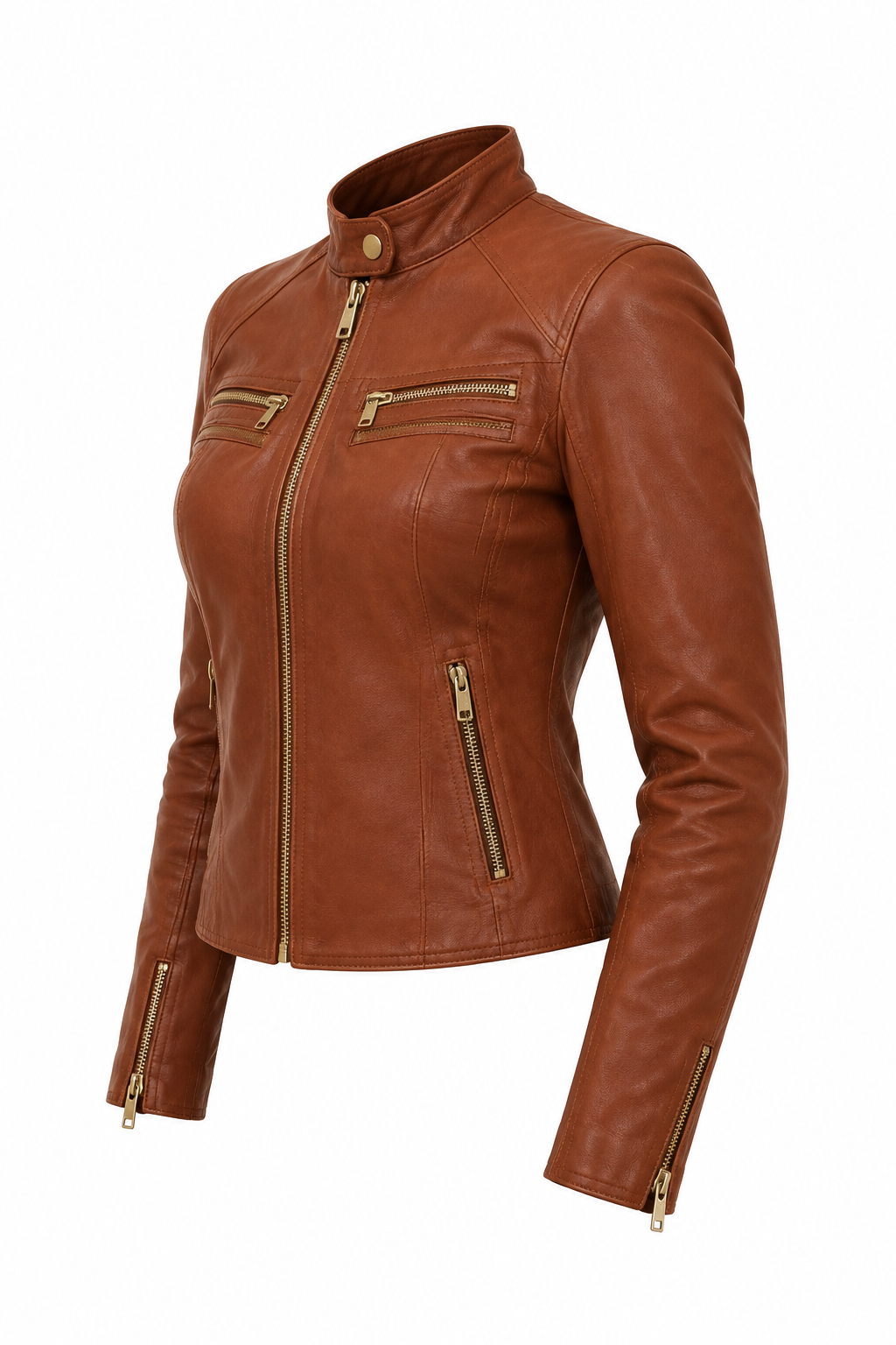 Brown jacket, three-quarter view