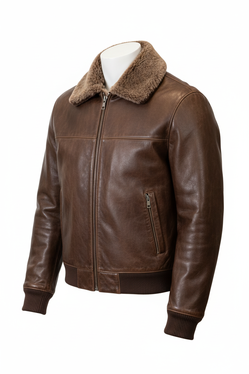 Brown leather jacket 3/4