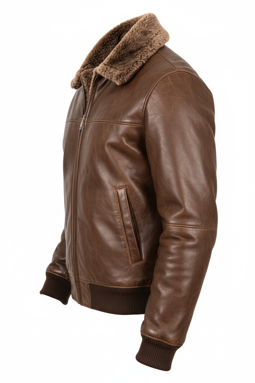 Brown leather jacket side