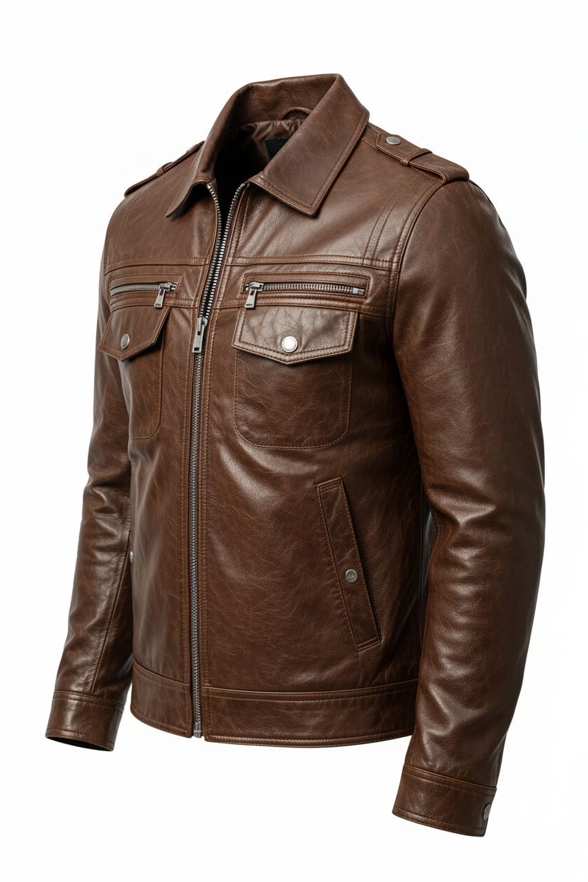 Brown trucker jacket 3/4