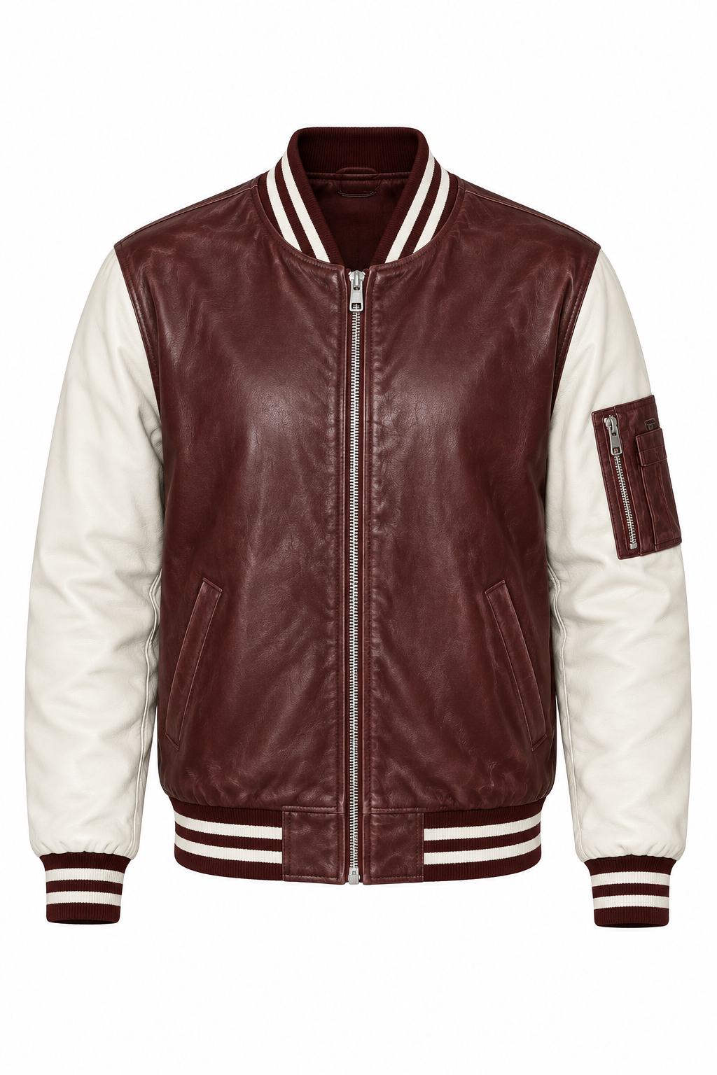 Burgundy and cream varsity jacket