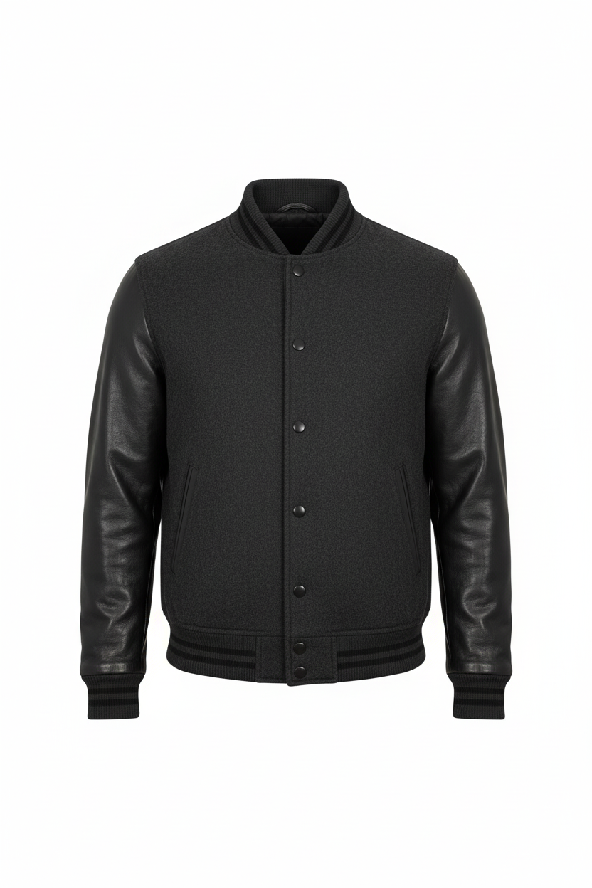 Men's Brown Wool & Real Leather Varsity Bomber Jacket – Quilted Lining