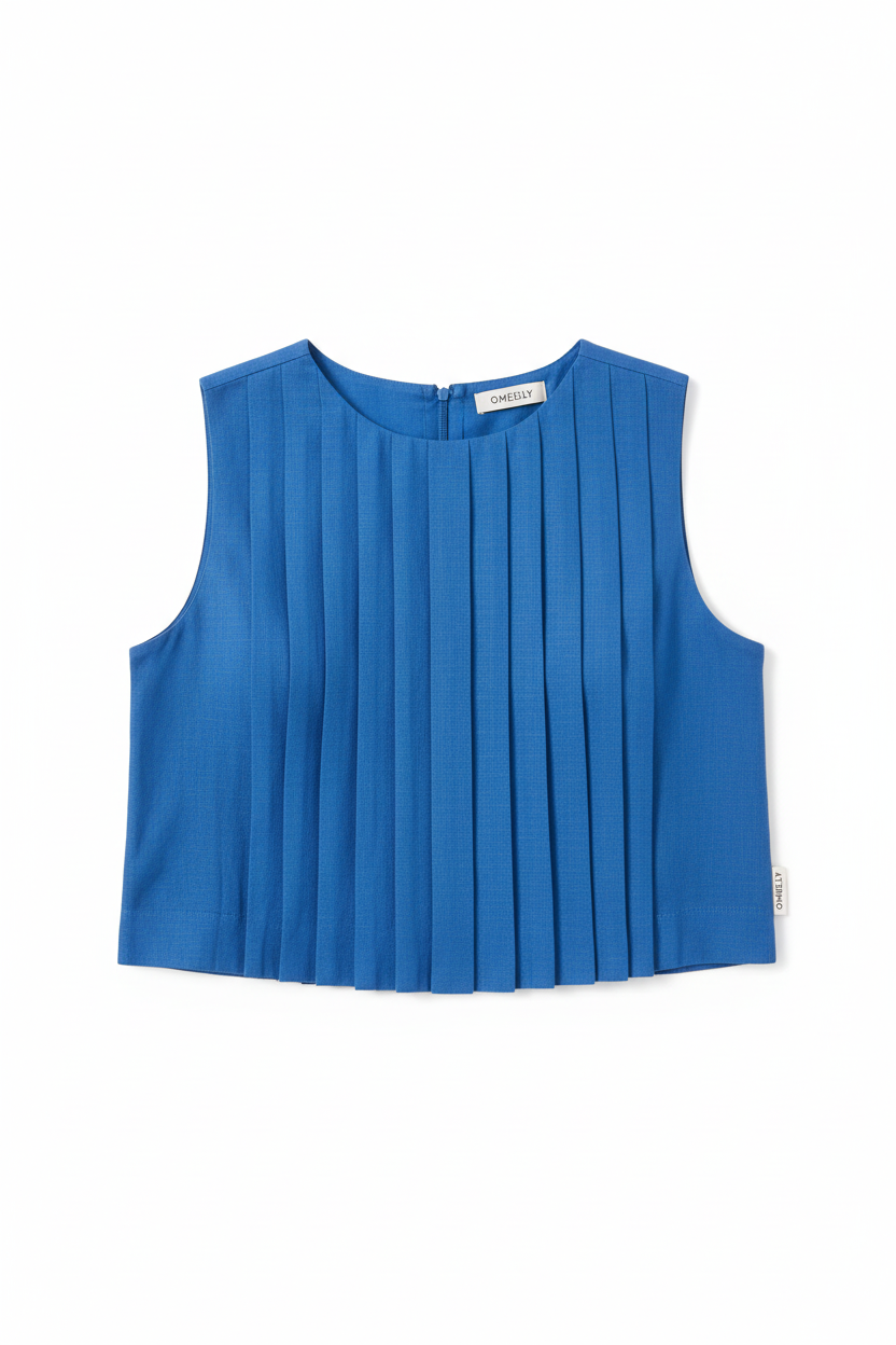 Cobalt Blue Pleated Top – White Background