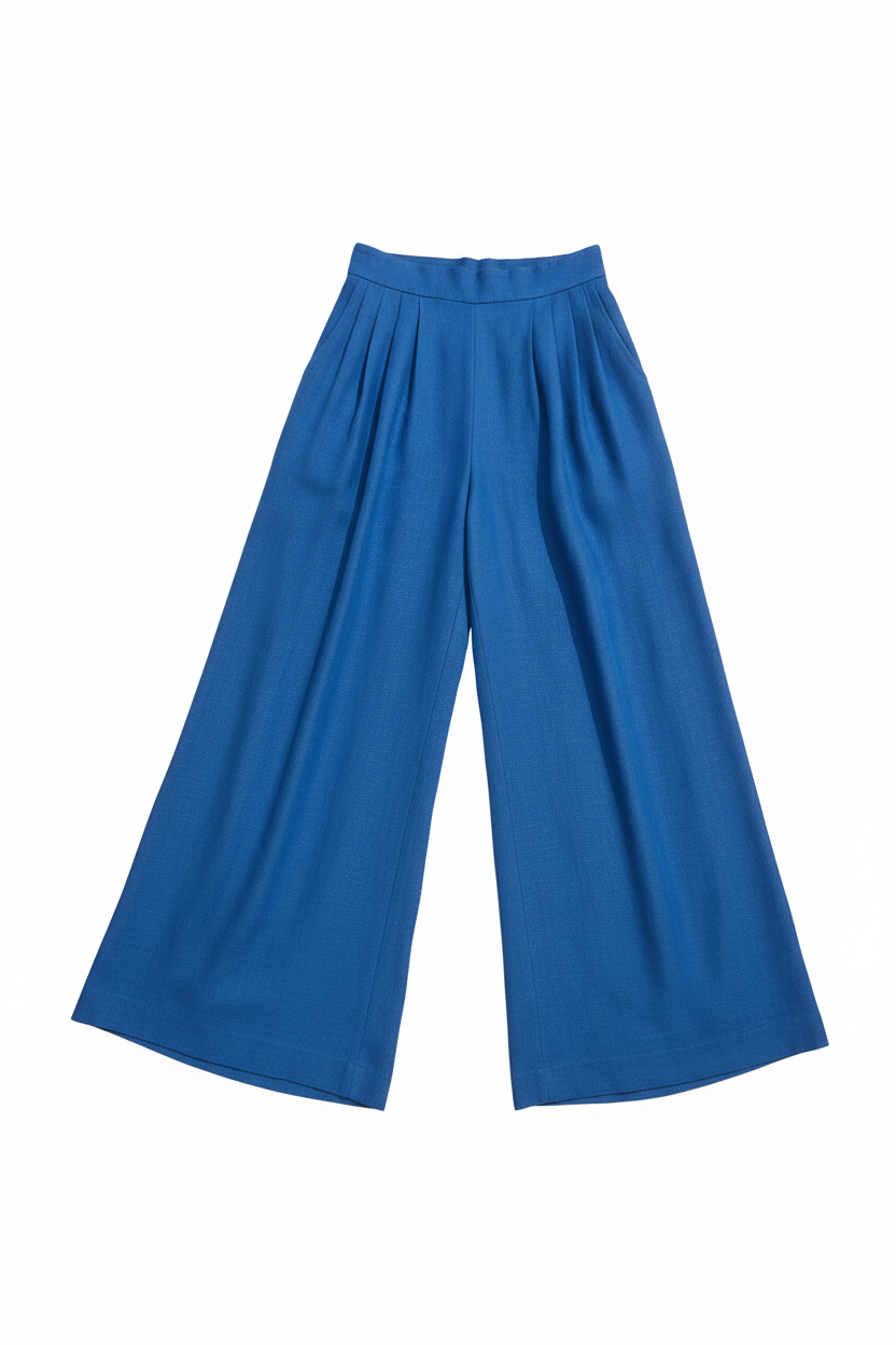 Cobalt Blue Wide-Leg Trousers – White Background