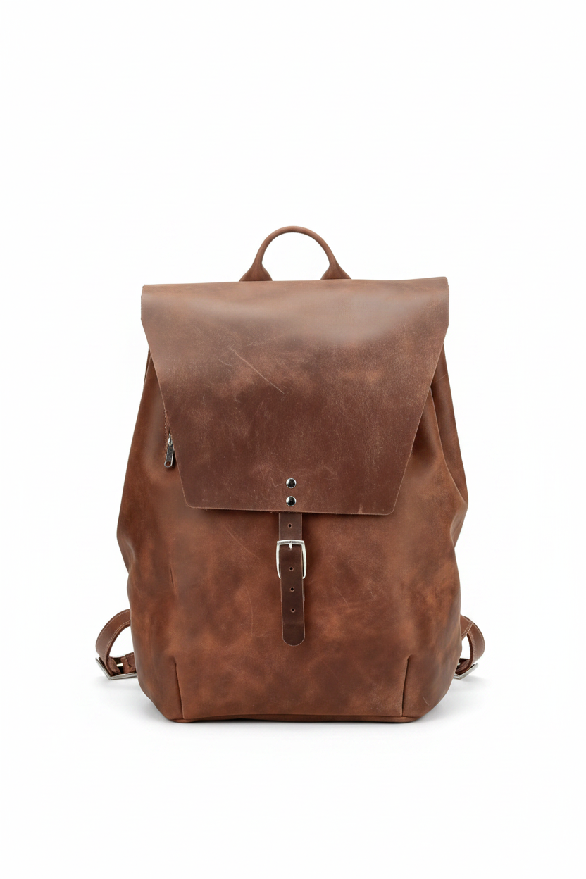 Cognac Tan Leather Backpack – White Background