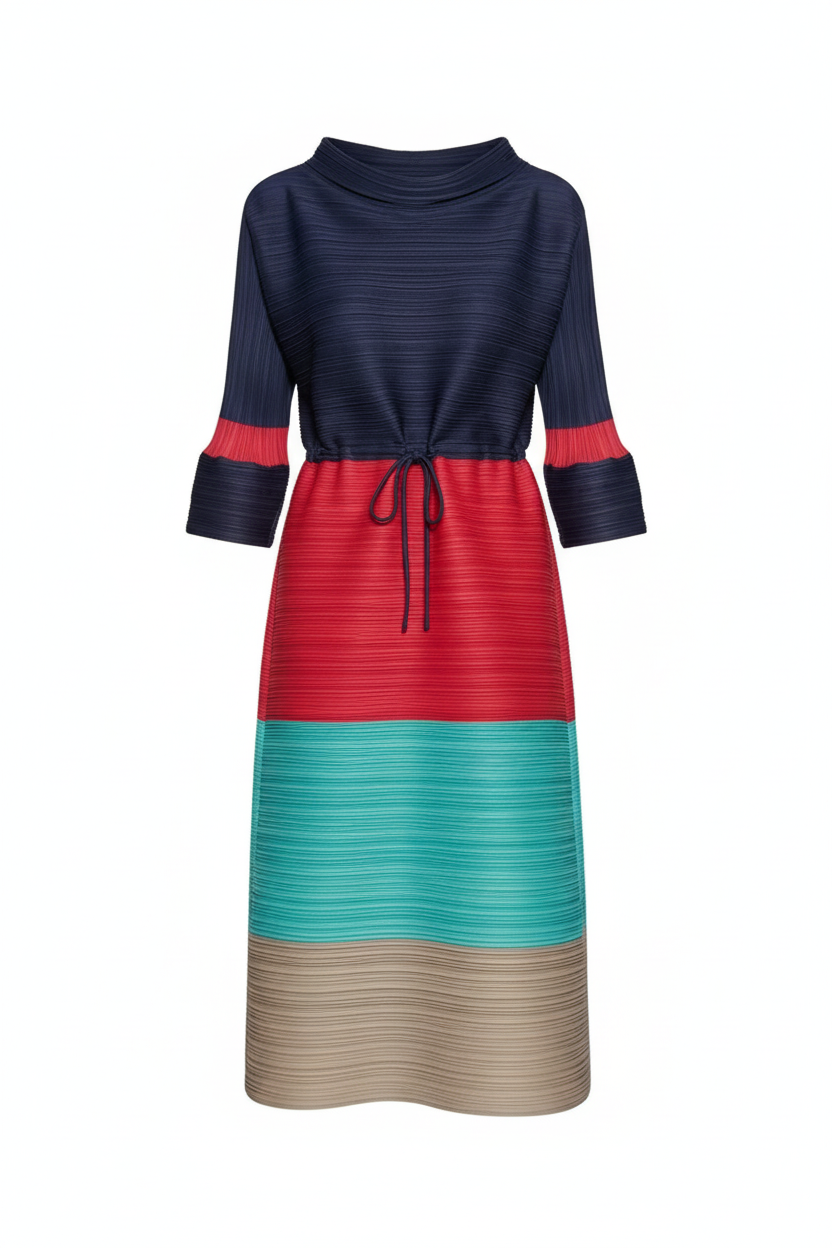 Colour Block Pleated Dress on White Background