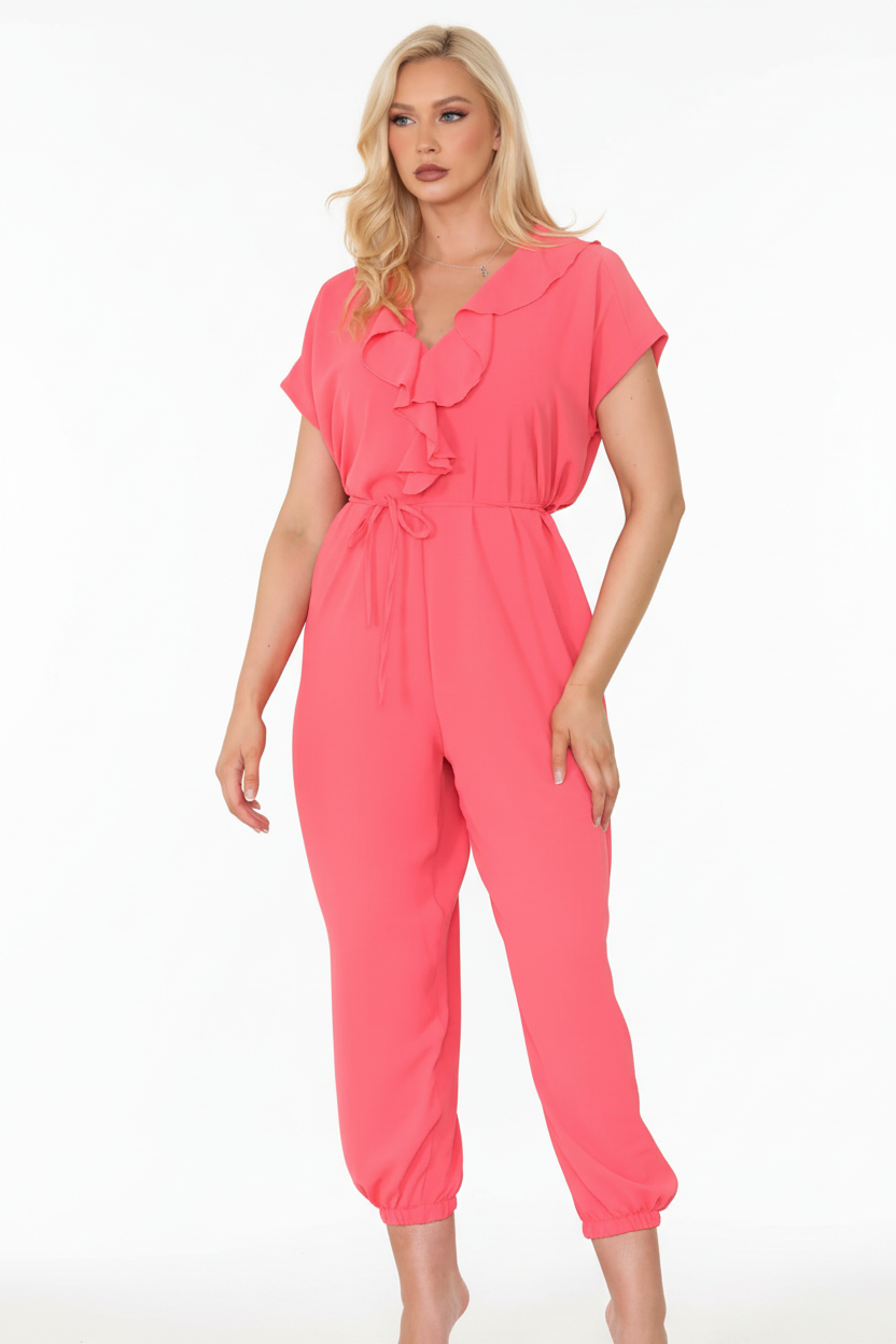 Coral Jumpsuit with Model