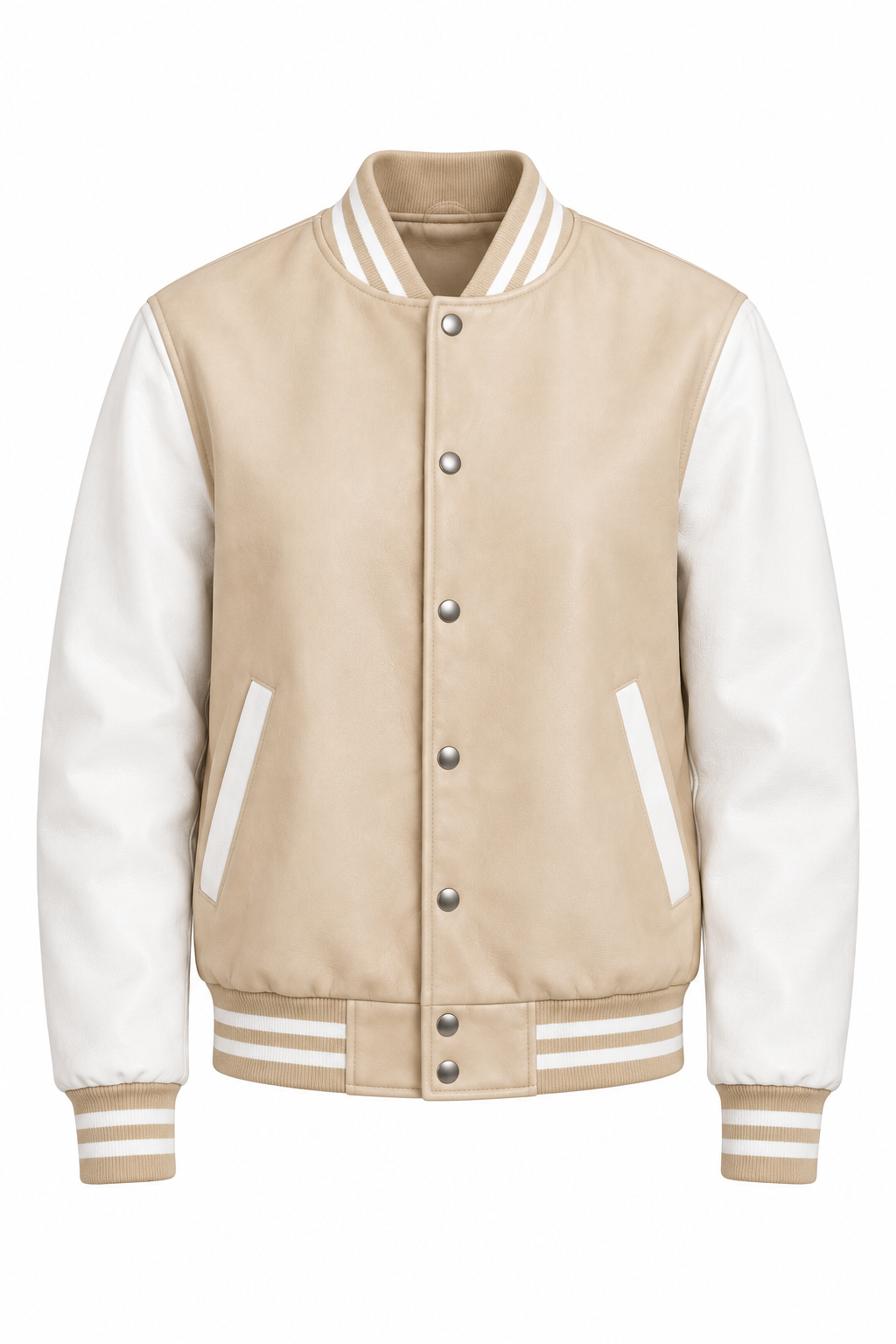 Cream and white varsity jacket, product view 1