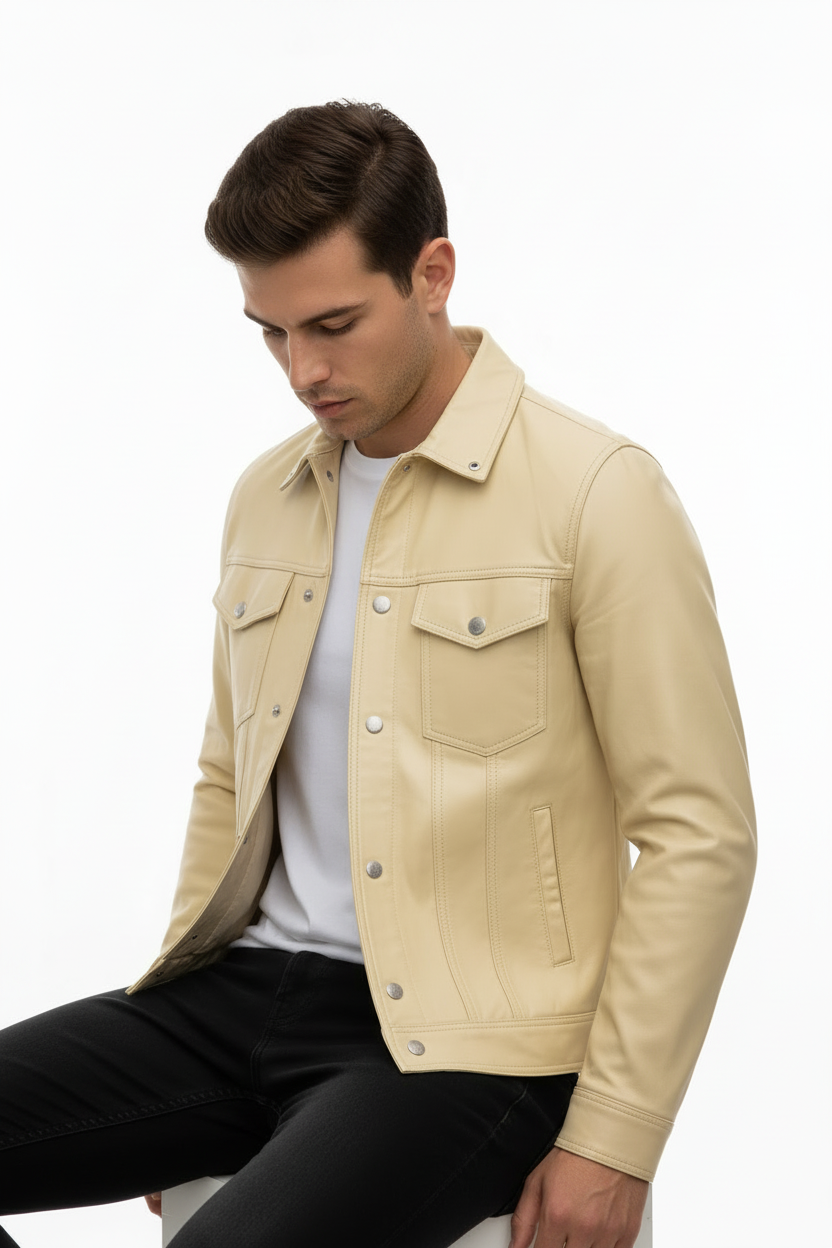 Cream Jacket Model Seated