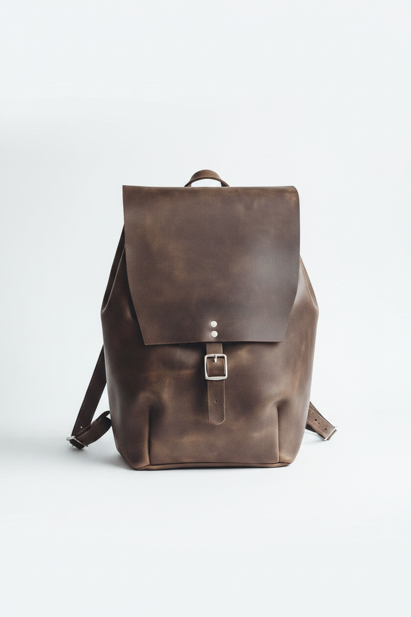 Dark Espresso Leather Backpack – White Background