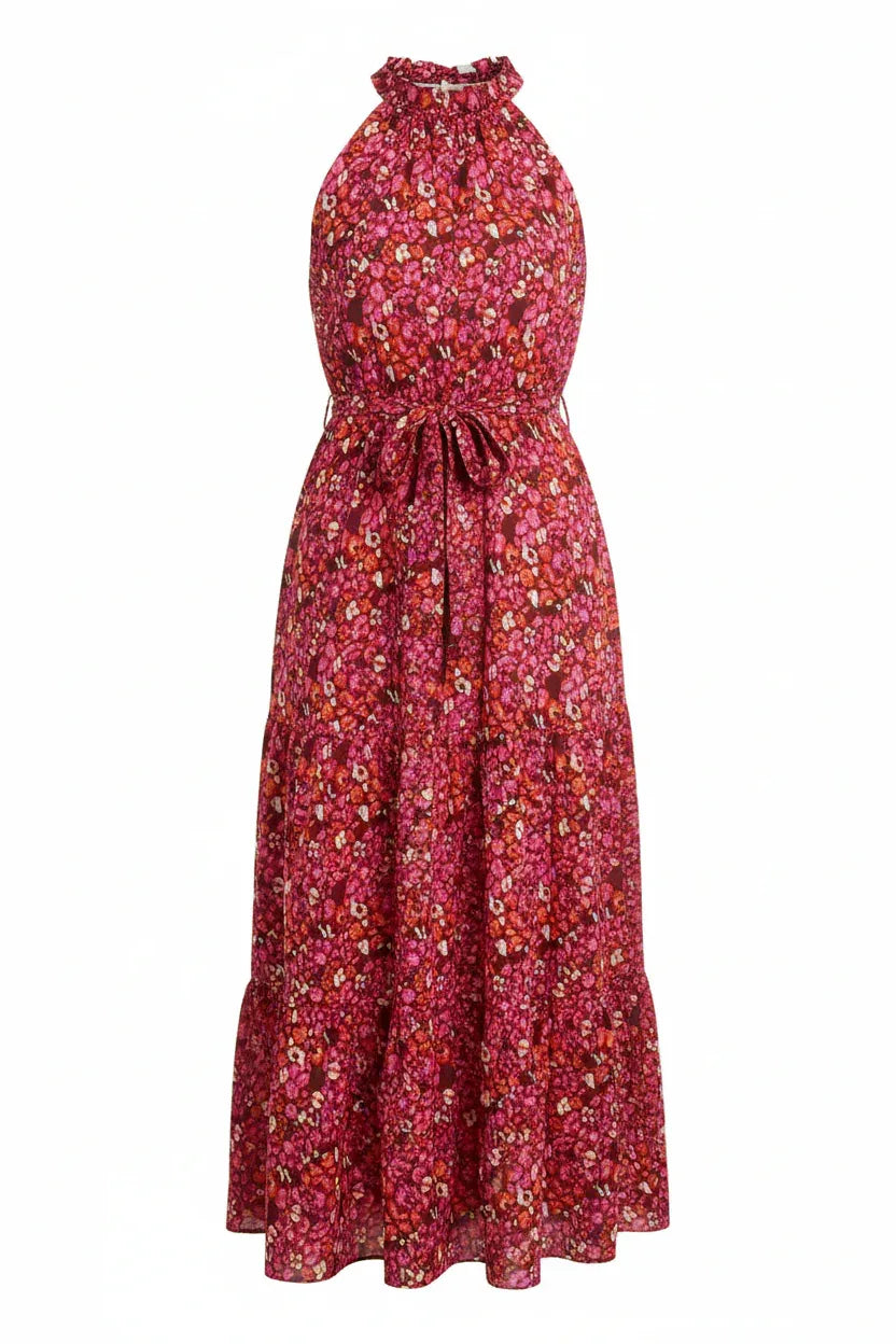 Floral Halter Neck Dress - Ivory Luxe