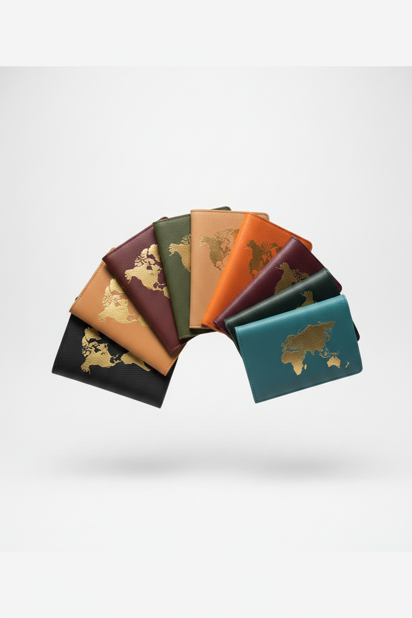 Full colour range passport covers fanned