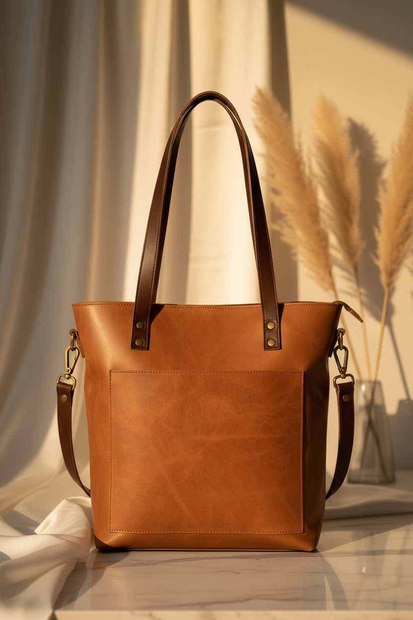 Full Grain Leather Tote — Luxury Background