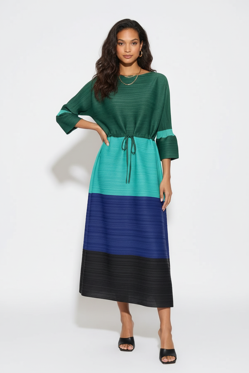 Green Colour Block Dress – New Model Front