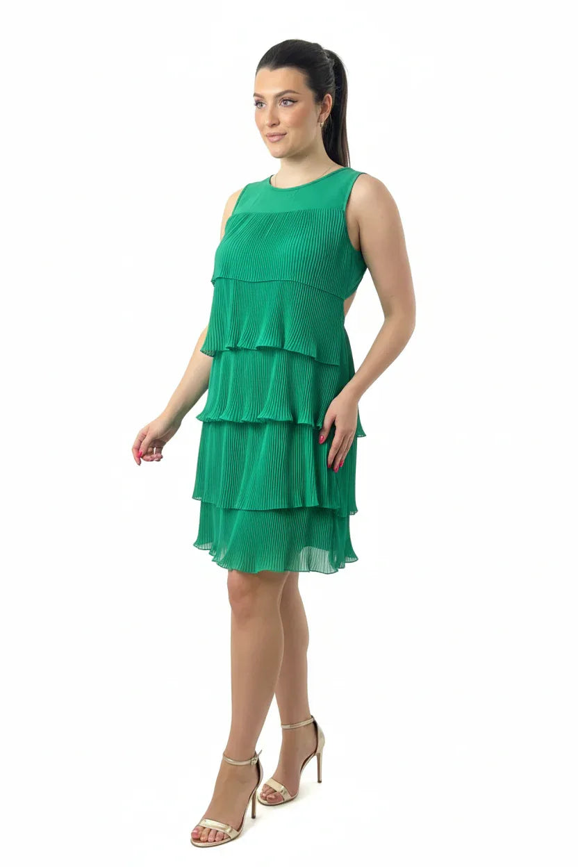 Black Tiered Pleated Dress UK | One Size Fits 8-14 | Sleeveless Party Dress - Ivory Luxe