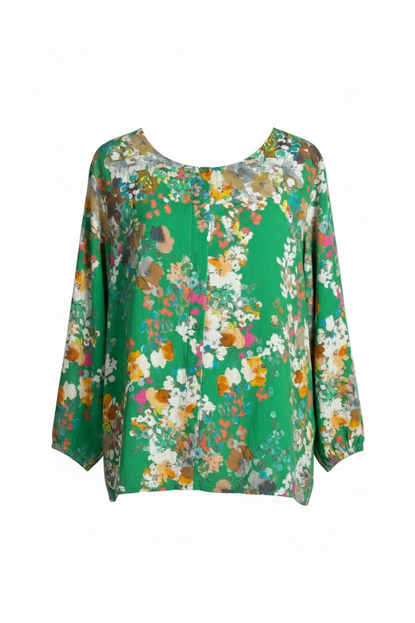 Women's Floral Print Viscose Button Down Blouse | One Size UK 8-14 - Ivory Luxe