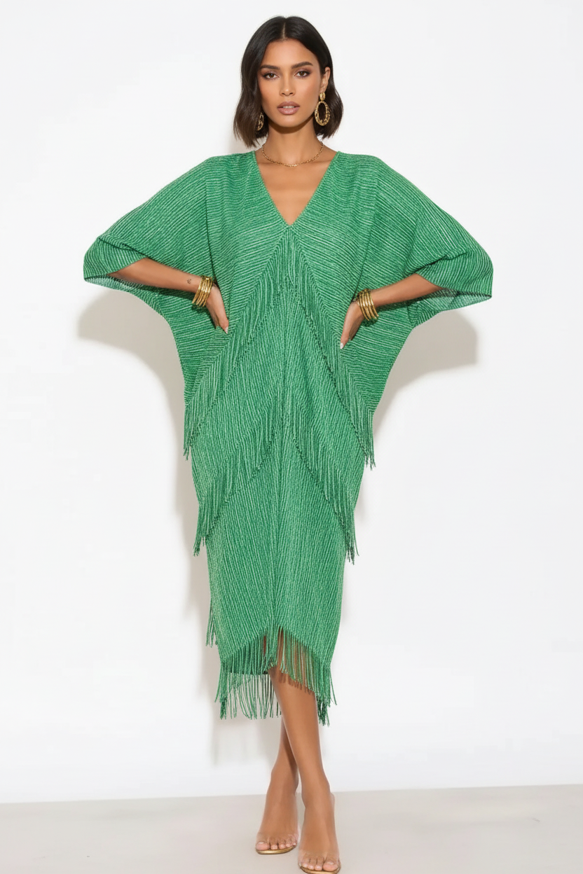 Green Fringe Kaftan